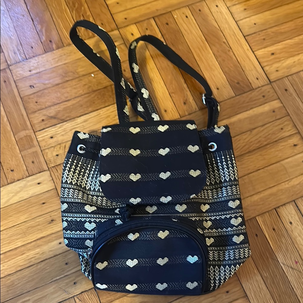 Heart Patterned Black and Gold Women's Bag